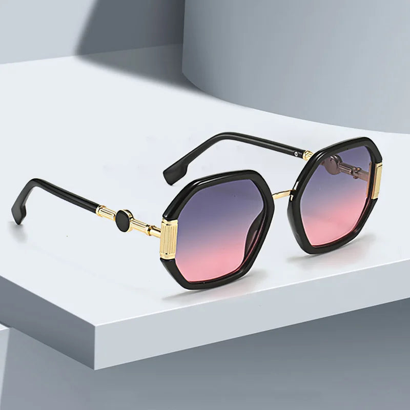 Fashionable Sunglasses for Women Unique Octagonal Frame with Gradient Lenses, Sunglasses with Golden Legs Women Glasses