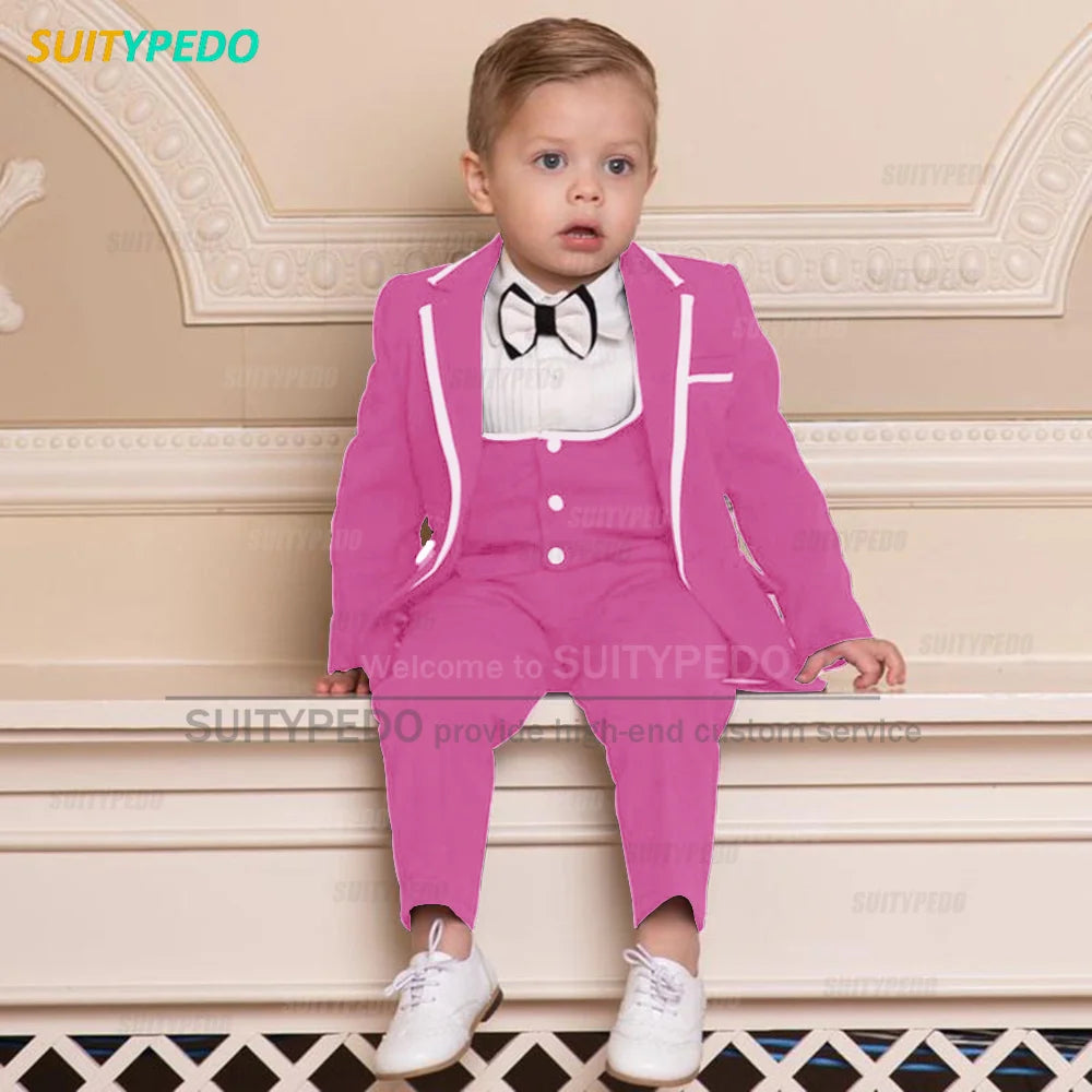 Classic Black Boys Suit For Wedding Children Gold Party Blazers Vest Pants Sets 3PCS Outfit Kids Costume Gentlemen Prom Tuxedos