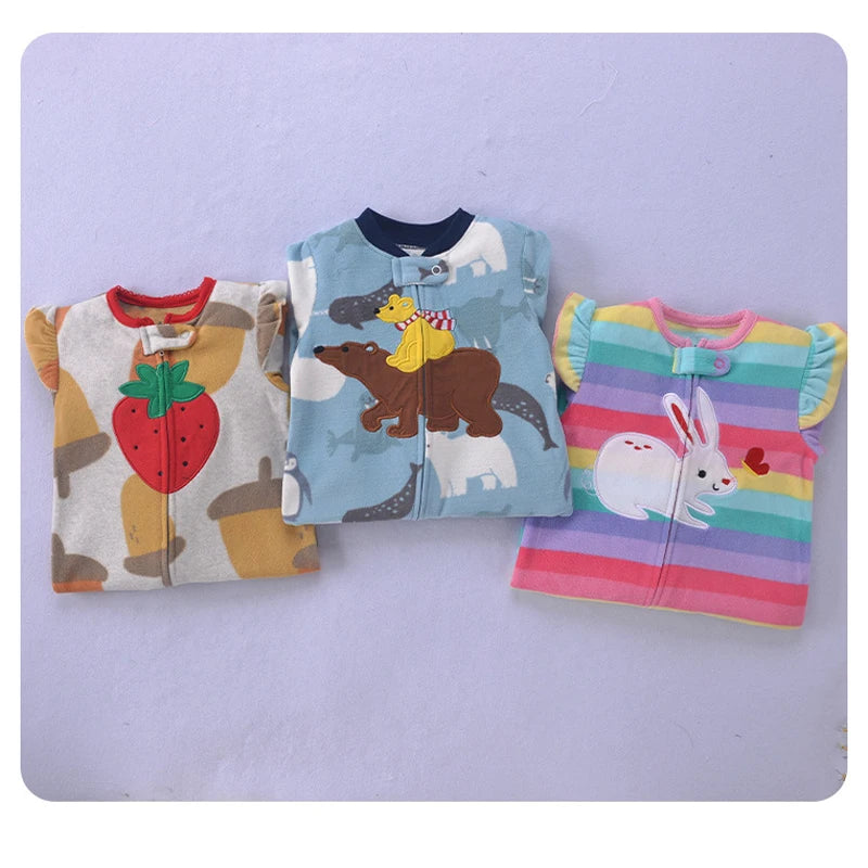 Winter Baby Boy Girl Rompers Clothes Zipper Fleece Autumn Warm Newborn Infants Pajamas Outfit Animal Jumpsuit Clothing 0 -12 M