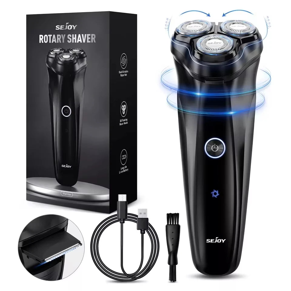 SEJOY Electric Razor for Men 3D Rotary Shaver Dry Wet Shaving Pop-Up Beard Trimmer Rechargeable Hair Cutting Machine