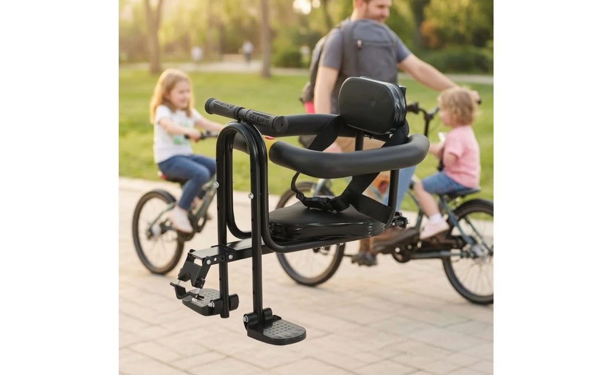 Child Bike Seat Front Mount Safe with Harness Guardrail Padded for Toddlers Kids Family Rides Outdoor Cycling Bike Accessories