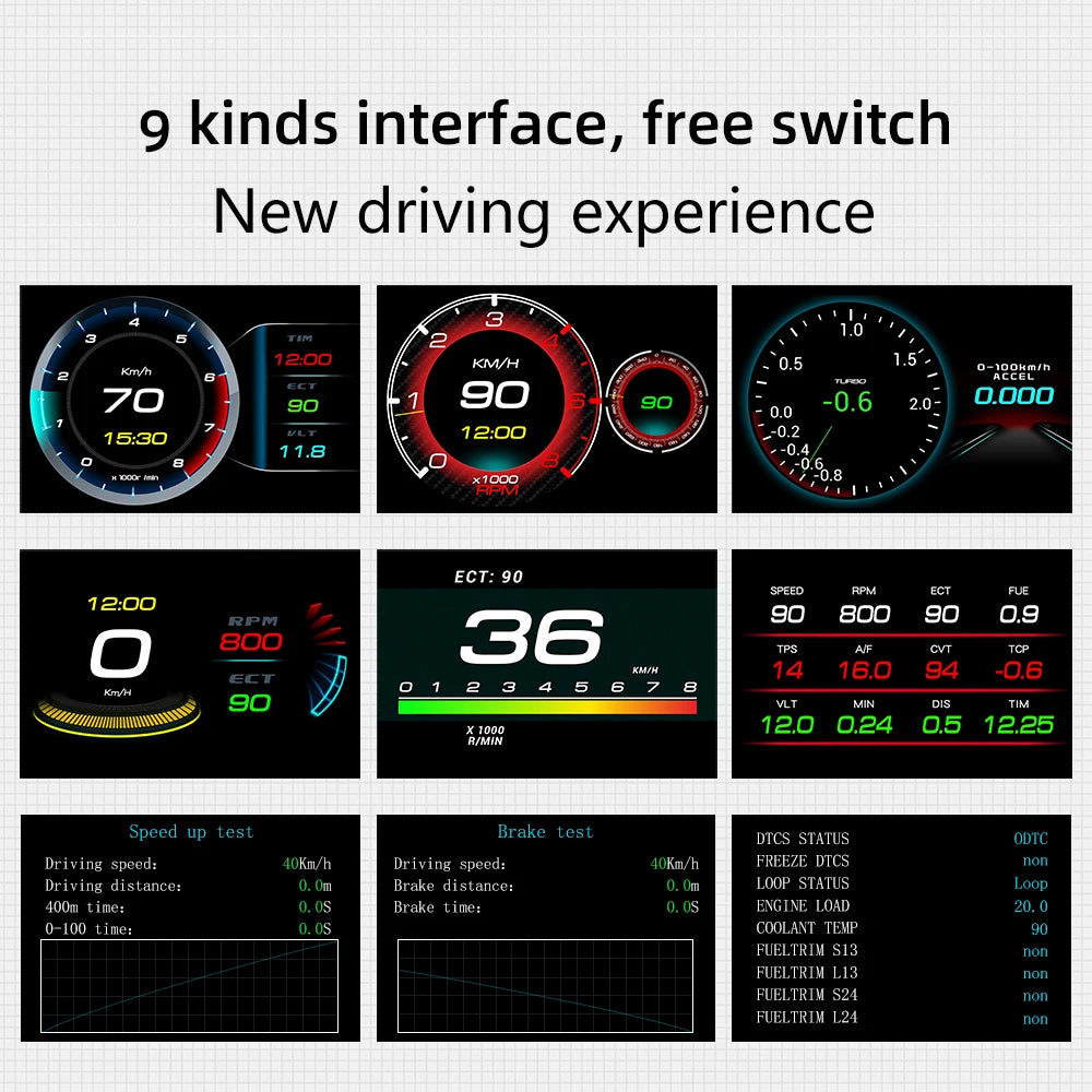 Smart Car HUD OBD2 Head Up Display F9 OBD Car On-board Computer Gauge Auto HUD Digital Odometer Water&Oil temp RPM Auto Meter