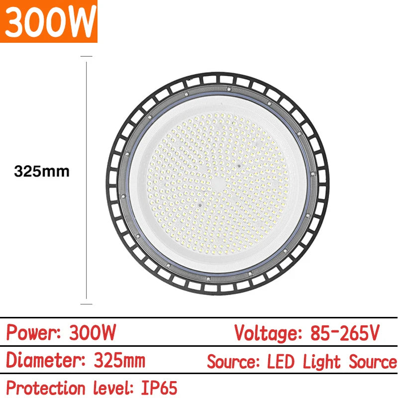 Super Bright UFO LED High Bay Light AC85-265V 100W-300W IP65 Waterproof Commercial Industrial Garage Workshop Gym Market Lamp
