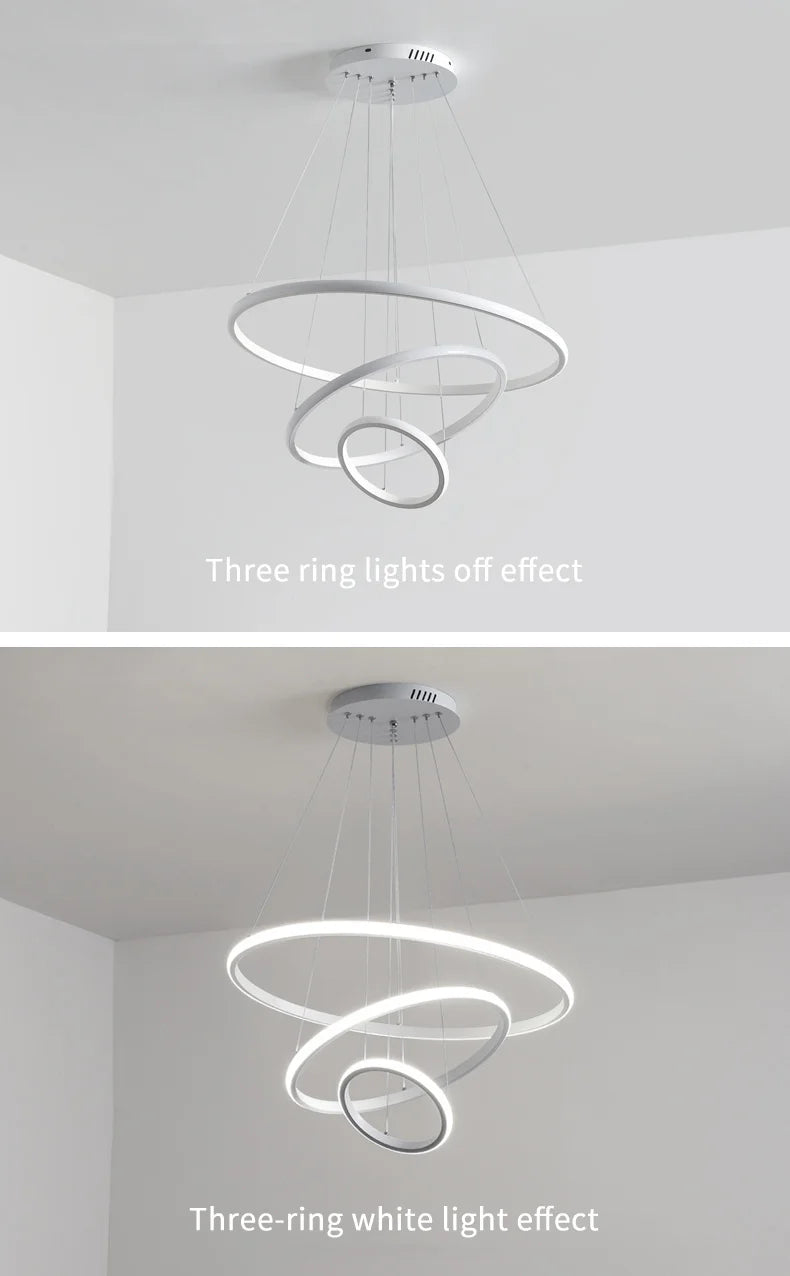 Led Circle Ceiling Hanging Chandelier Rings  Black Loft Living Dining Room Modern Pendant Lamp Kitchen Indoor Lighting Fixture