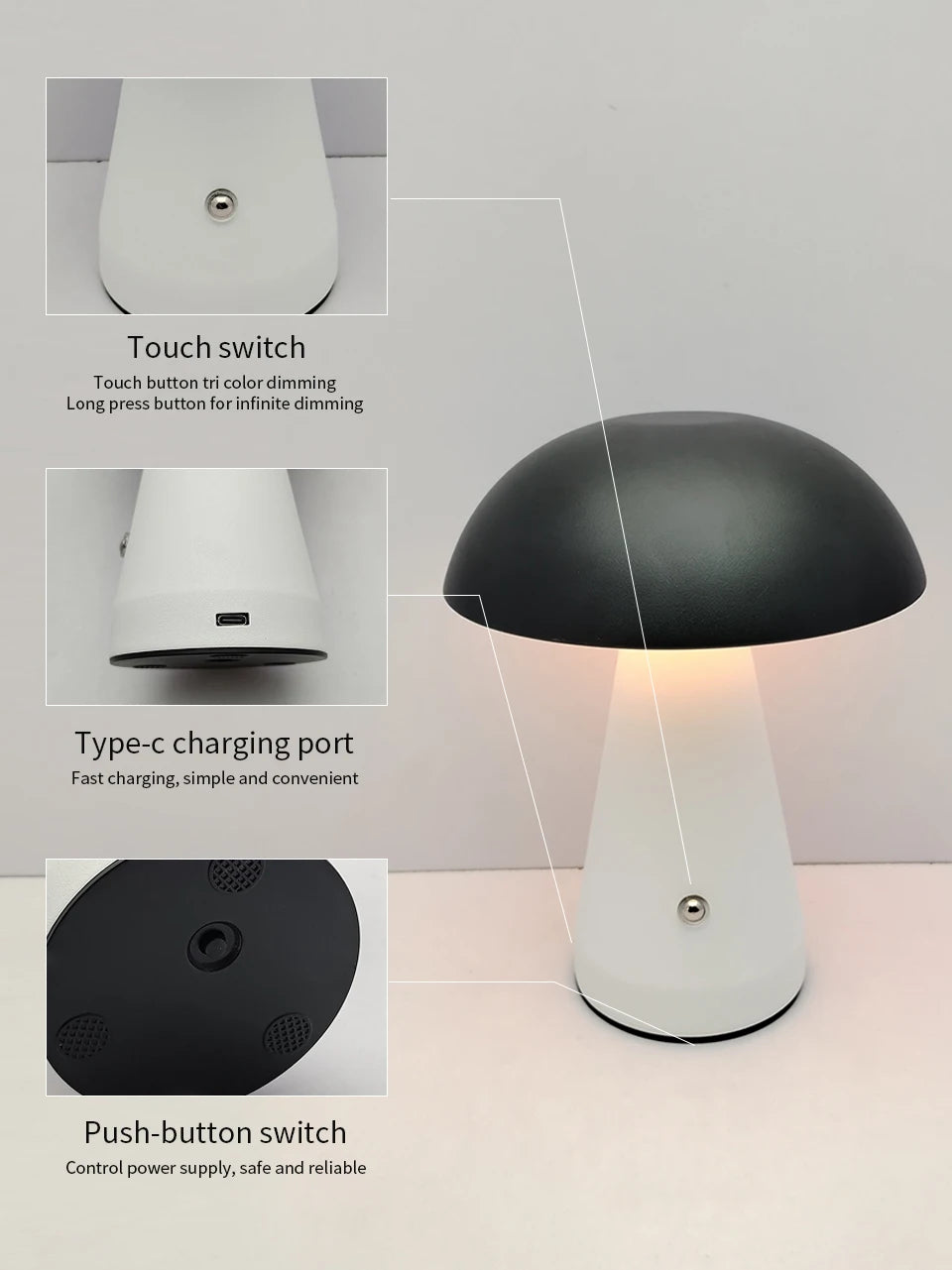 Minimalist Nordic Mushroom LED Desk Lamp Touch Dimming Bedhead Night Light Reading Light Restaurant Bedroom Decorative Lighting