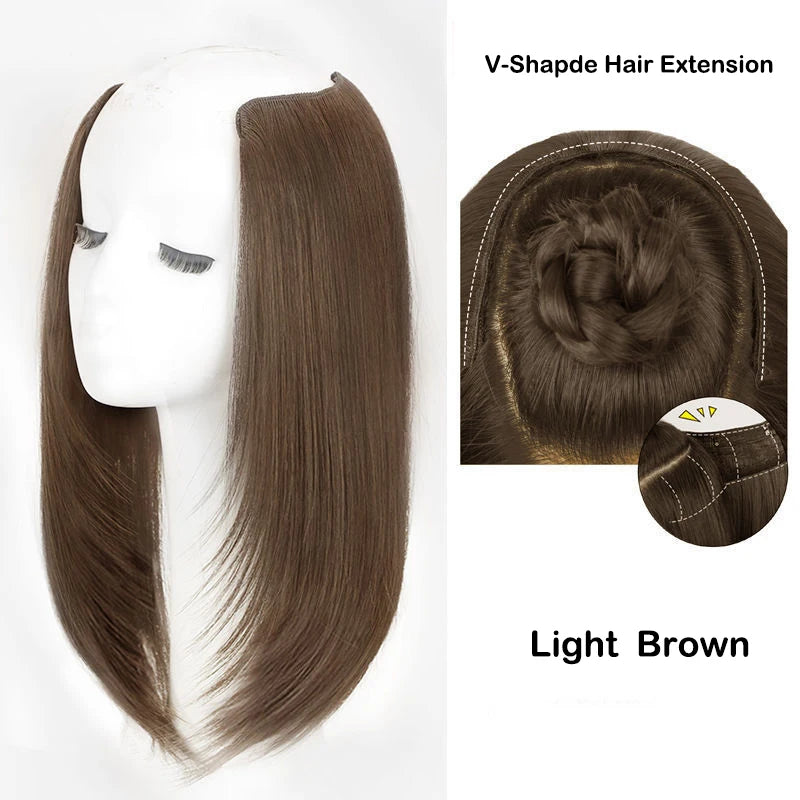 18Inch Synthetic V-shaped Layered Synthetic Long Straight Hair Extension Hairpiece Wig for Women