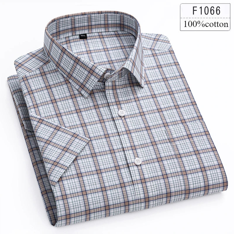 New in shirt hight qulity100%cotton summer short sleeve shirts for men slim fit shirt thin plaid houndstooth soft office clothes