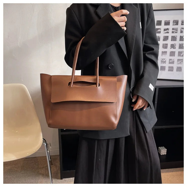 Large Capacity Women's Tote Bag Luxury PU Leather Shoulder Bag French Vintage Top-handle Handbag Casual Commute Shopper Bags