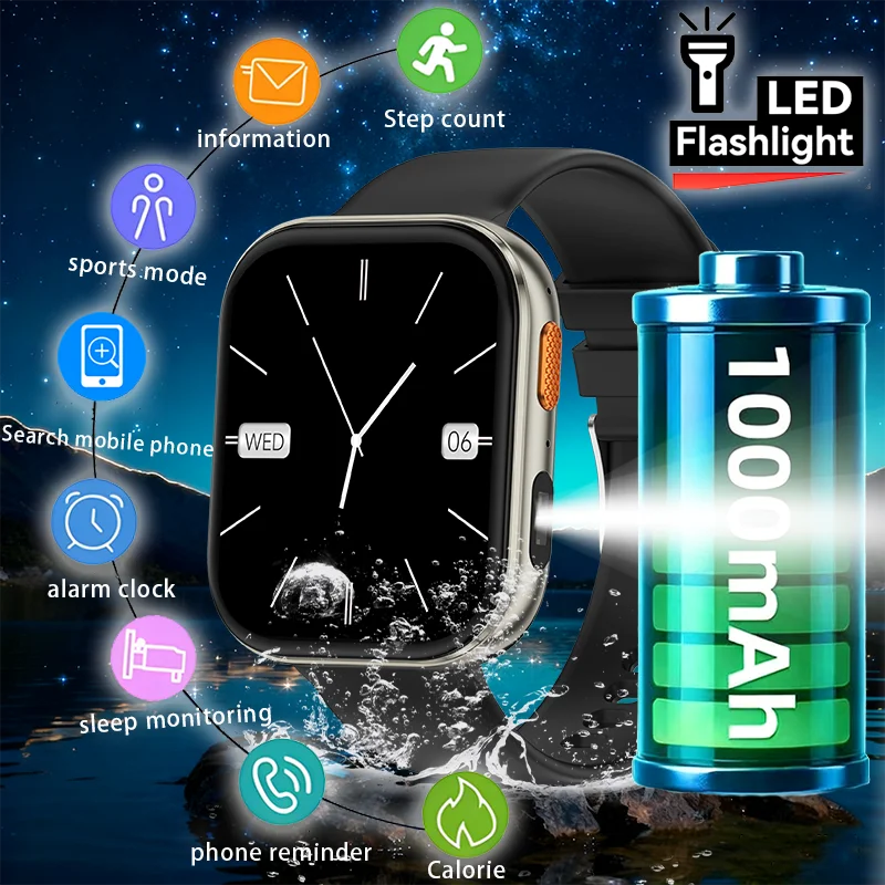 2025 New Military Grade Smartwatch Men 2.04" HD Screen Waterproof Sports Fitness Tracker Bluetooth call Smartwatch birthday gift