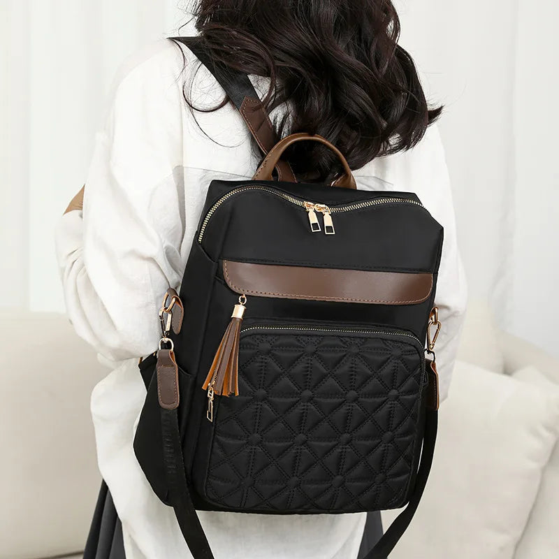 Quilted Embroidery Backpack For Women 2024 New Korean Style Versatile Large Capacity Water-Resistant Leather Shoulder Bags
