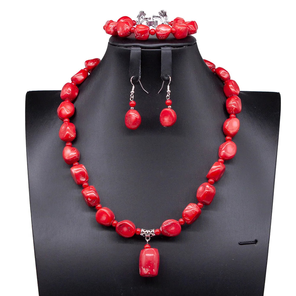 32 inches Long Orange Beads African Jewelry Set Women Bridal Party Costume Necklace Jewelry Set