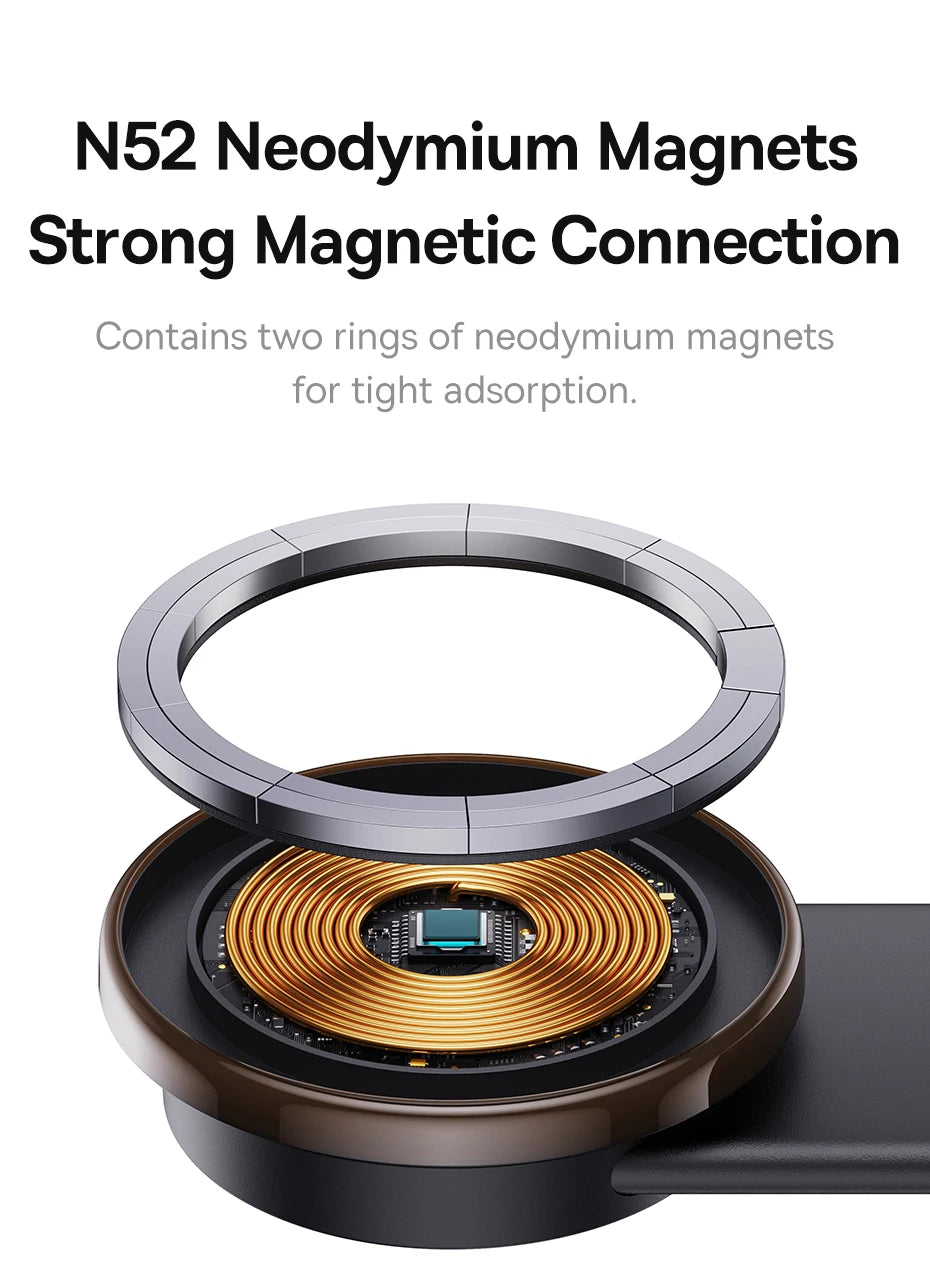 Baseus Magnetic Wireless Charger Car Phone Holder 15W Fast Charging Wireless Car Charger Holder For iPhone 16 15 14 13 Car Mount
