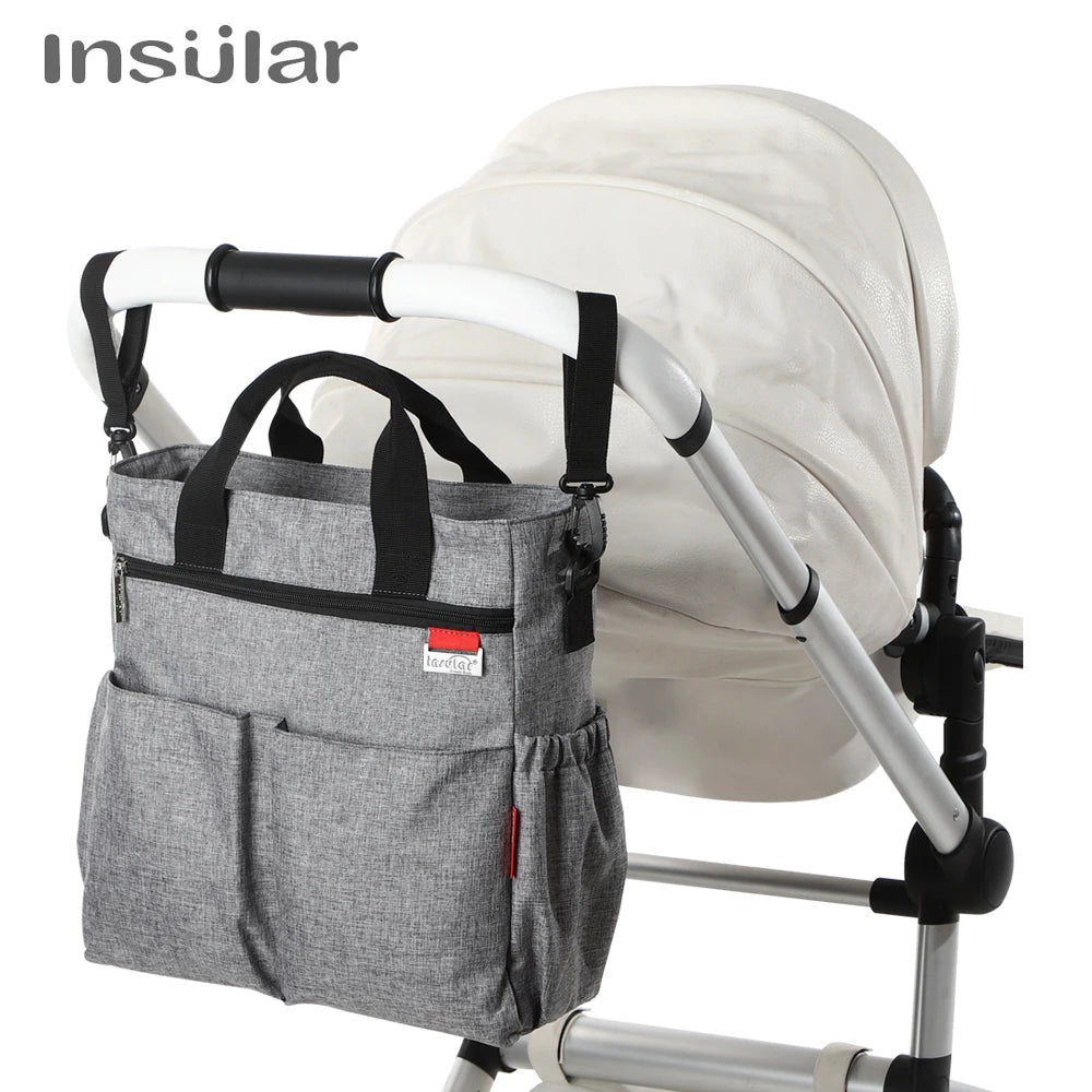 Fashionable Insular Baby Diaper Bag for Mothers Waterproof Multifunctional Nappy Organizer with Stroller Strap Changing Bag