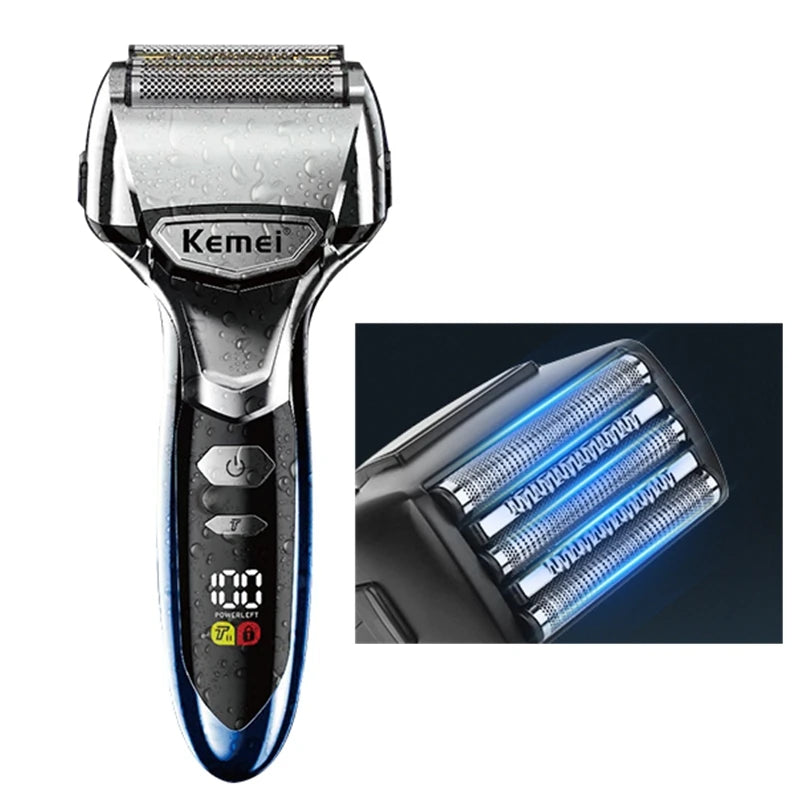 Kemei 5-Blades Beard Electric Shaver Face Wet Dry Electric Razor For Men Rechargeable washable Bald Heads Shaving Machine