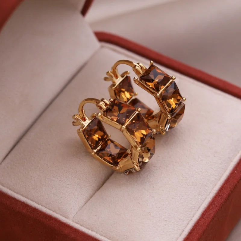 2025 Korean new design fashion jewelry luxury square blue crystal hoop earrings elegant women's daily work accessories