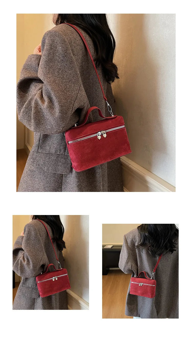 Luxury Suede Versatile Shoulder Bag  Purse Fall Winter Retro Matte Crossbody Handle Bag for Women Texture Simple Satchels Bag