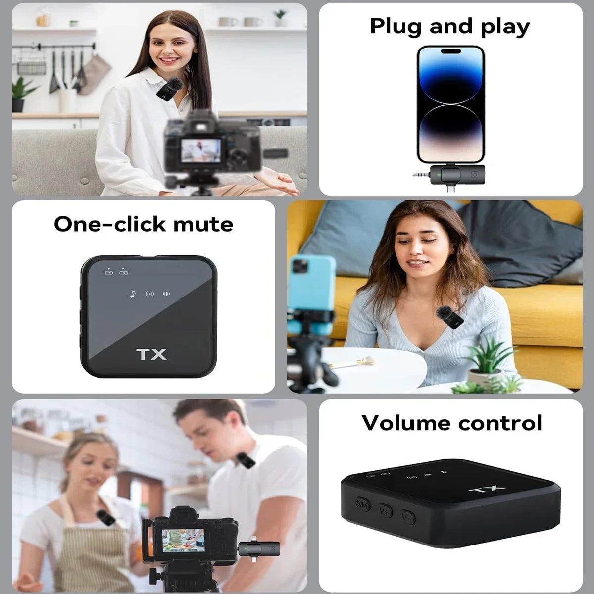 3in1microphone for IOS/Android Wireless Lavalier Microphone Video Recording Noise Reduction Live Streaming Clip-on Microphone