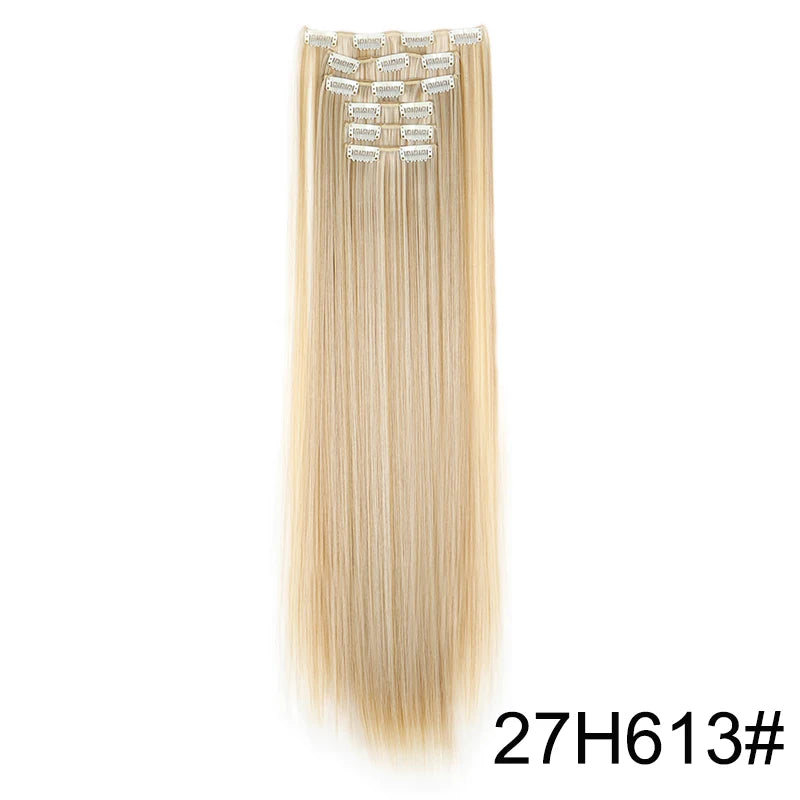 WIGSIN 6Pieces/Set Synthetic 24Inch Long Straight Hair Extension Silky Hairpiece for Women