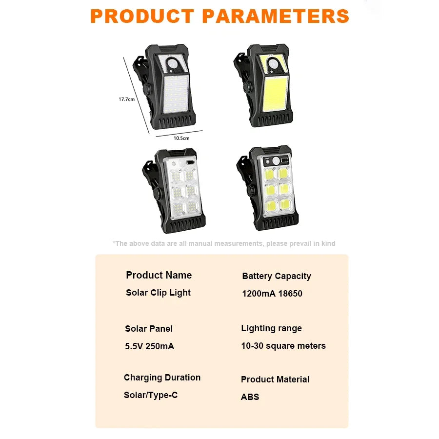 9900LM Solar Garden Outdoor Lights Clip Light Motion Sensor Waterproof Camping Lamp Rechargeable for Landscape Garden Decoration