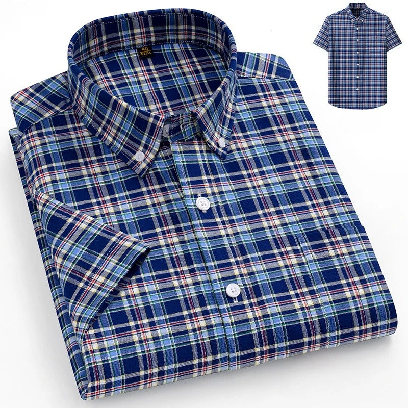 Plus size14XL 100%cotton oxford summer short sleeve shirts for man slim fit casual plian shirt striped elegant designer clothes