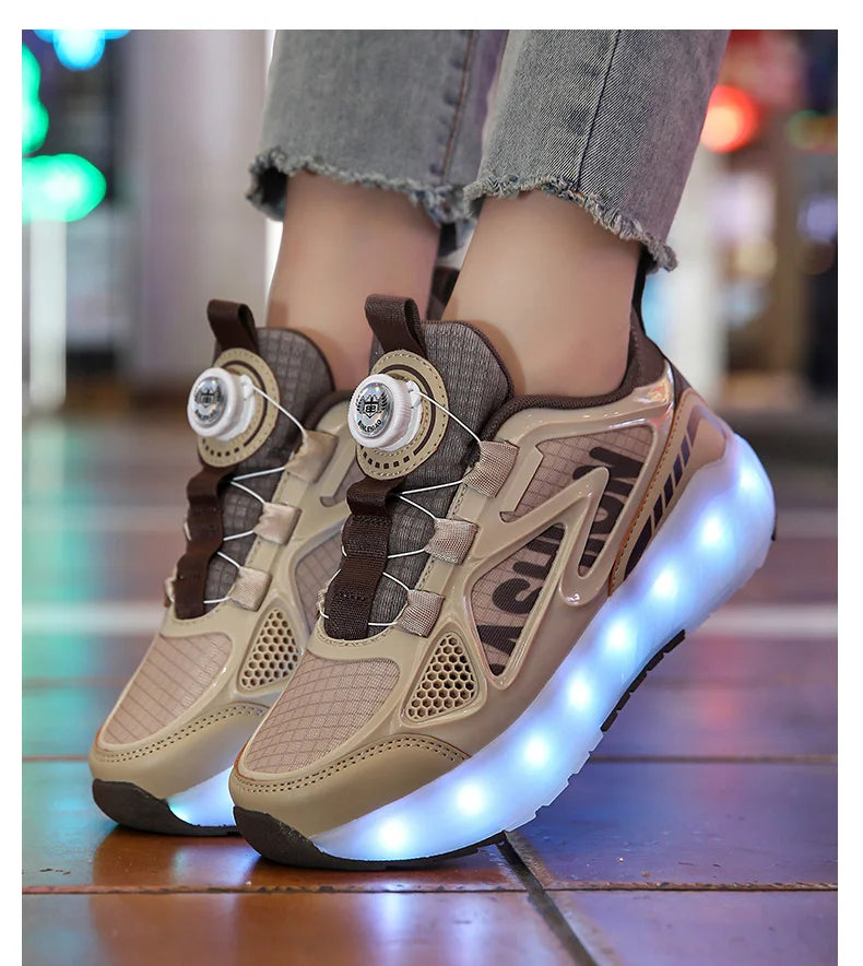 Children's Roller Skate Shoes 4-Wheels Removable Wheeled Rolling Shoes for Kids with LED Light Inline Skate Sneaker