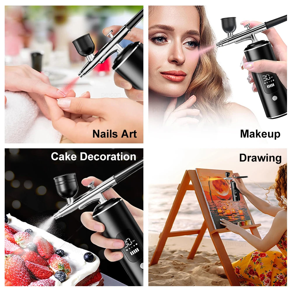 Portable Airbrush Nail with Compressor Mini Airbrush Nail Art Kit Handheld Spray Gun for Nails Art Painting Craft Cake