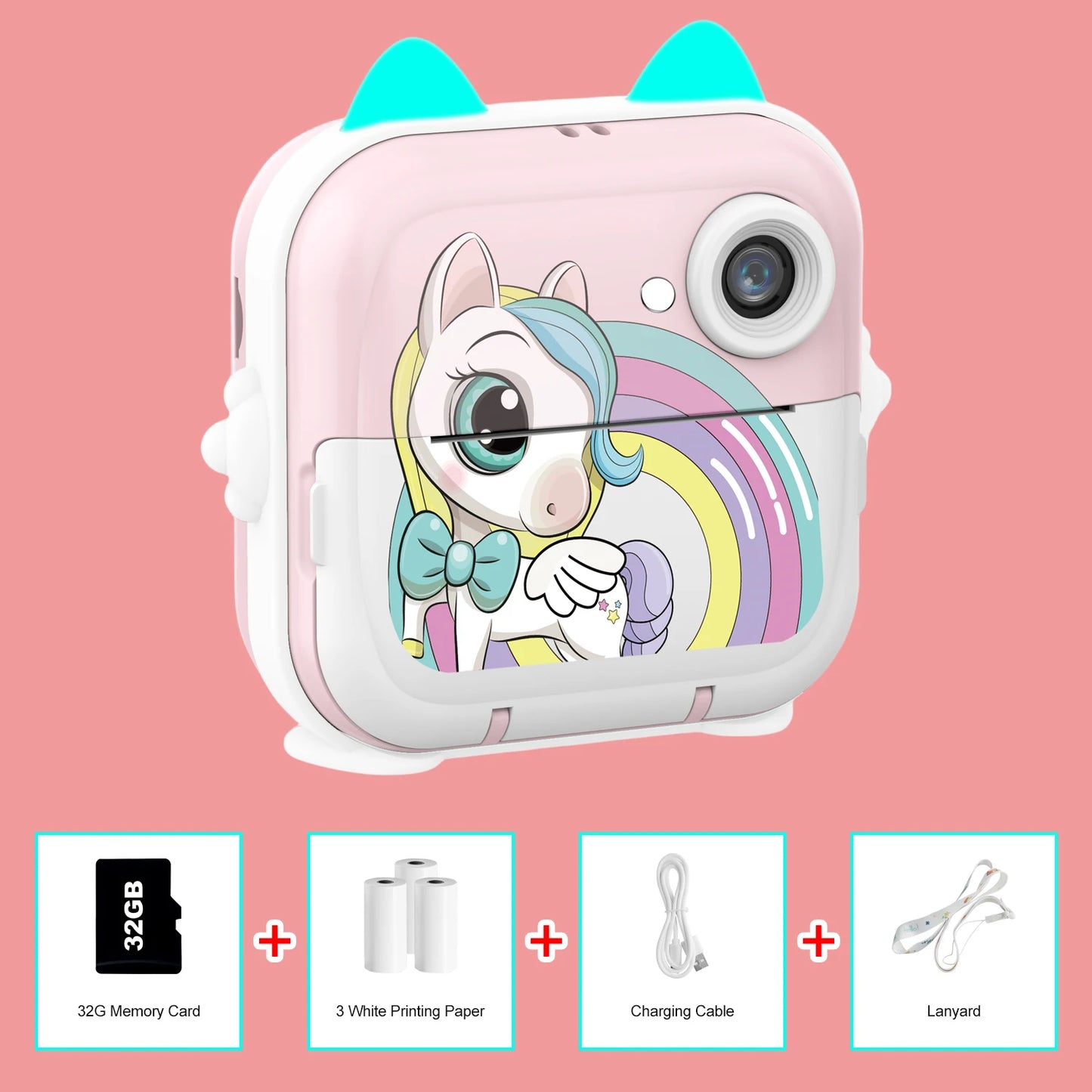 Print Camera for Kids Bluetooth Wireless Inkless Instant Print Connected APP Take Photo Video Record Camera Boys Girls Gift Toys