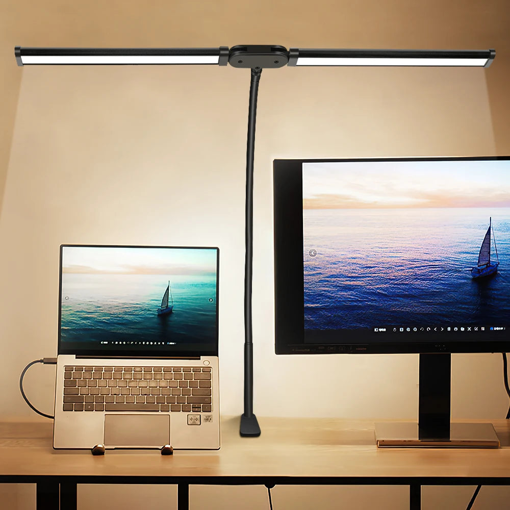 Double Head LED Clip Desk Lamp Architect Table Lamp for Home Office Lighting 3 Color Mode and 10 Dimmable Eye Protect Desk lamps