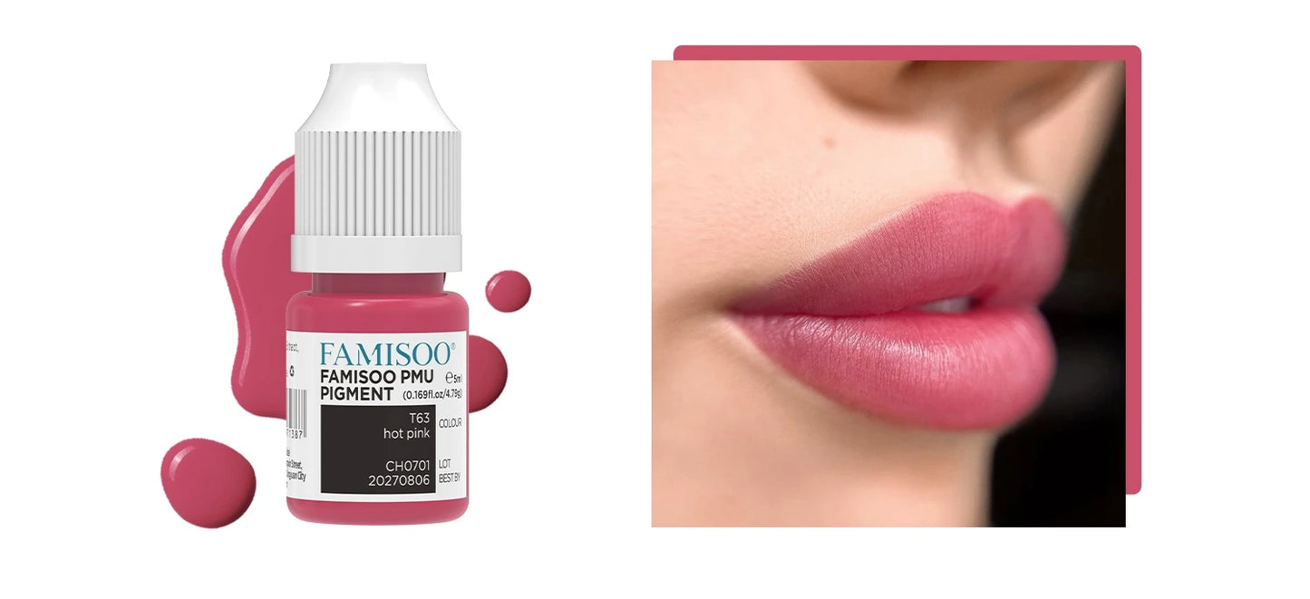 FAMISOO 5ML Lip Tattoo Inks Microblading Organic Permanent Makeup Lips Pigment Tattoo Pink Eyebrow Eyeliner PMU Pigment 0.17 OZ