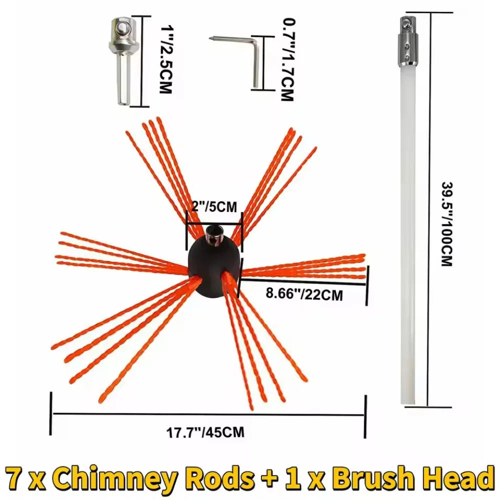 Chimney Cleaner Sweep Kit Nylon Electrical Drill Drive Flexible Rod Rotary Brush Head for Sweeping Away Flue Chimney Soot