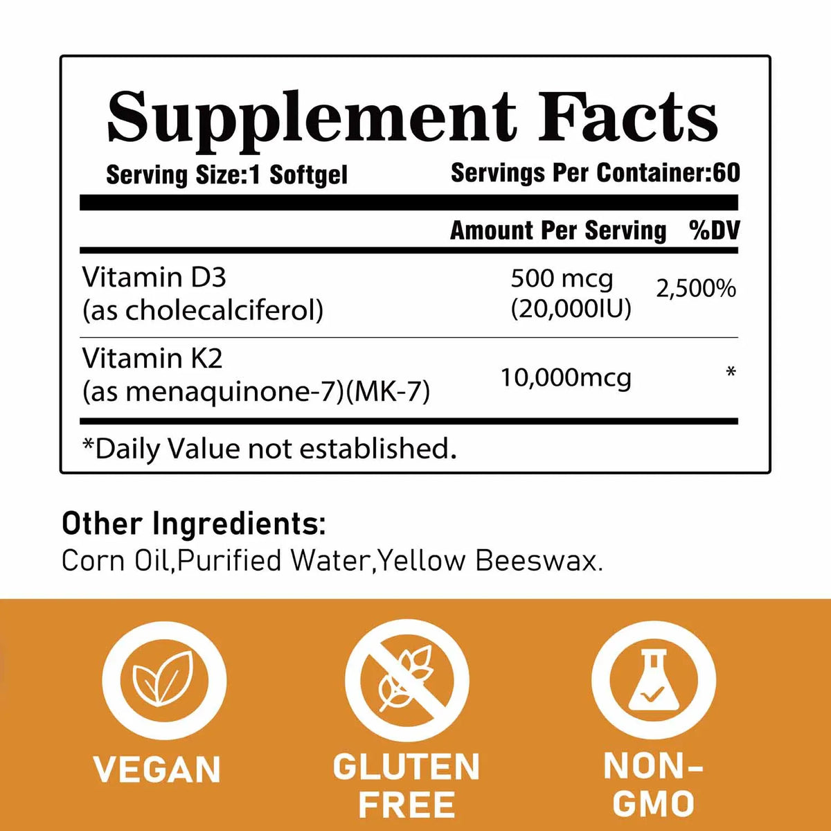 Vitamin D3 K2 Capsule - 20,000 IU Vitamin D3 Supports Bone & Teeth Health, Calcium Metabolism, Daily Body Wellness Supplement
