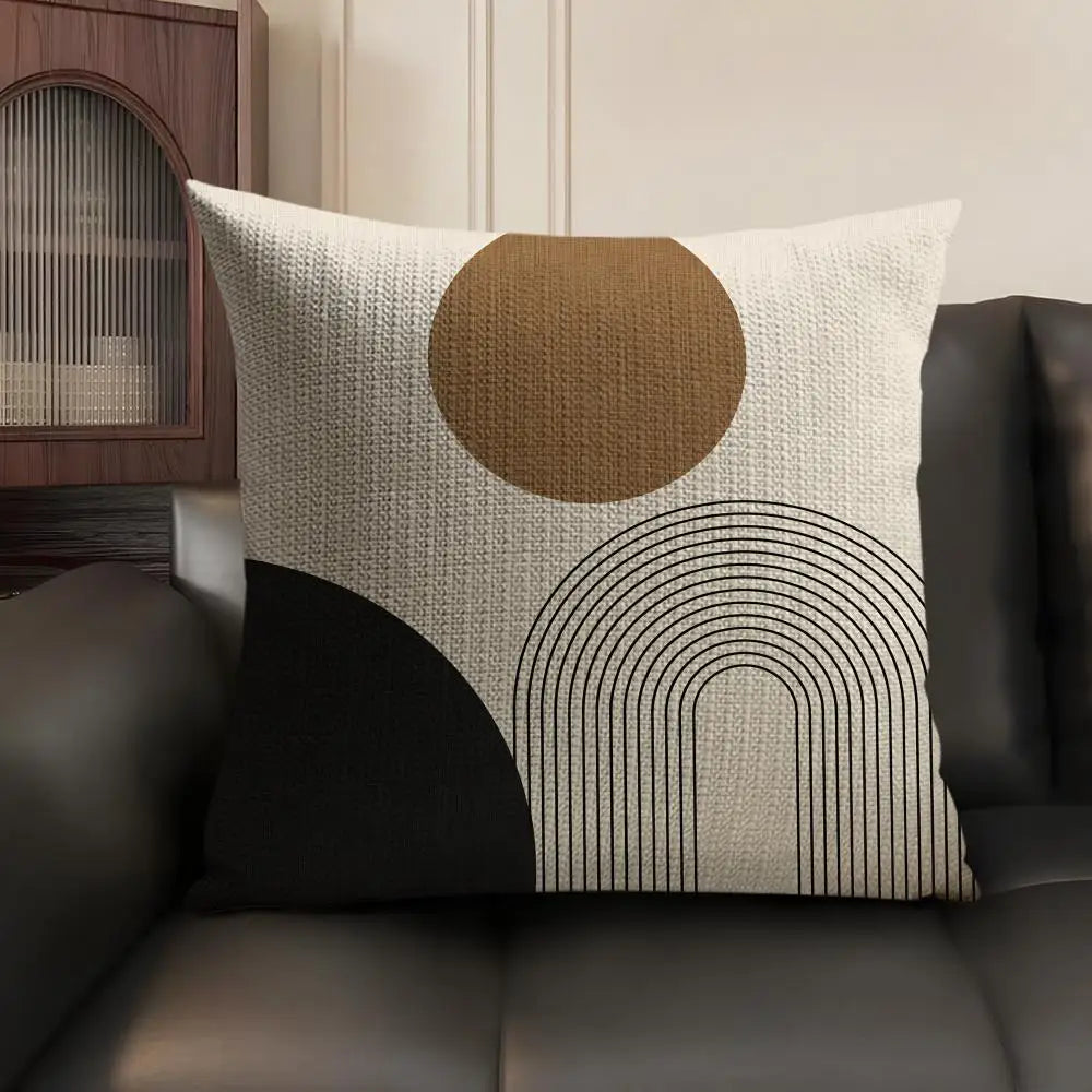 Minimalist Geometric Line Cushion Cover Natural Linen Pillow Case Organic Fabric Double Sided Print Sofa Home Decor Gift