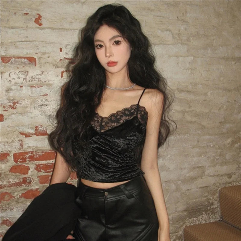 Lace Patchwork Velvet Csole Women's ort Sle Inner Wear Pad Included Slim Fit Base irt Top for Autumn Winter