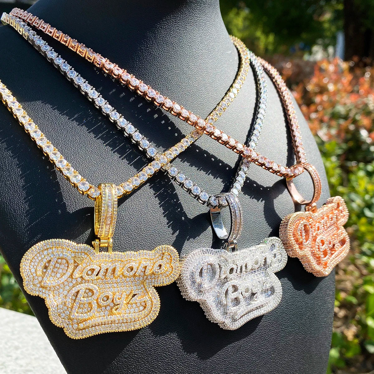 Aokaishen Iced Out Diamond Boyz Necklace Pendant for Men Real Gold Plated Cubic Zirconia Hip Hop Jewelry