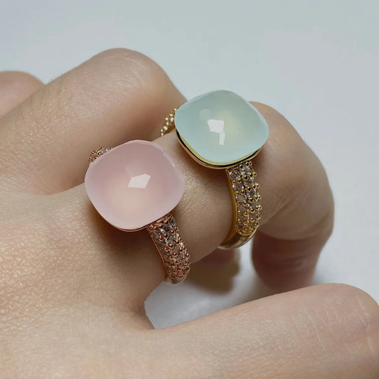 12.6mm   Ring Candy Style Zircon Ring Flat Pink Green Purple Crystal Ring For Women Candy Ring Fashion Jewelry Gift