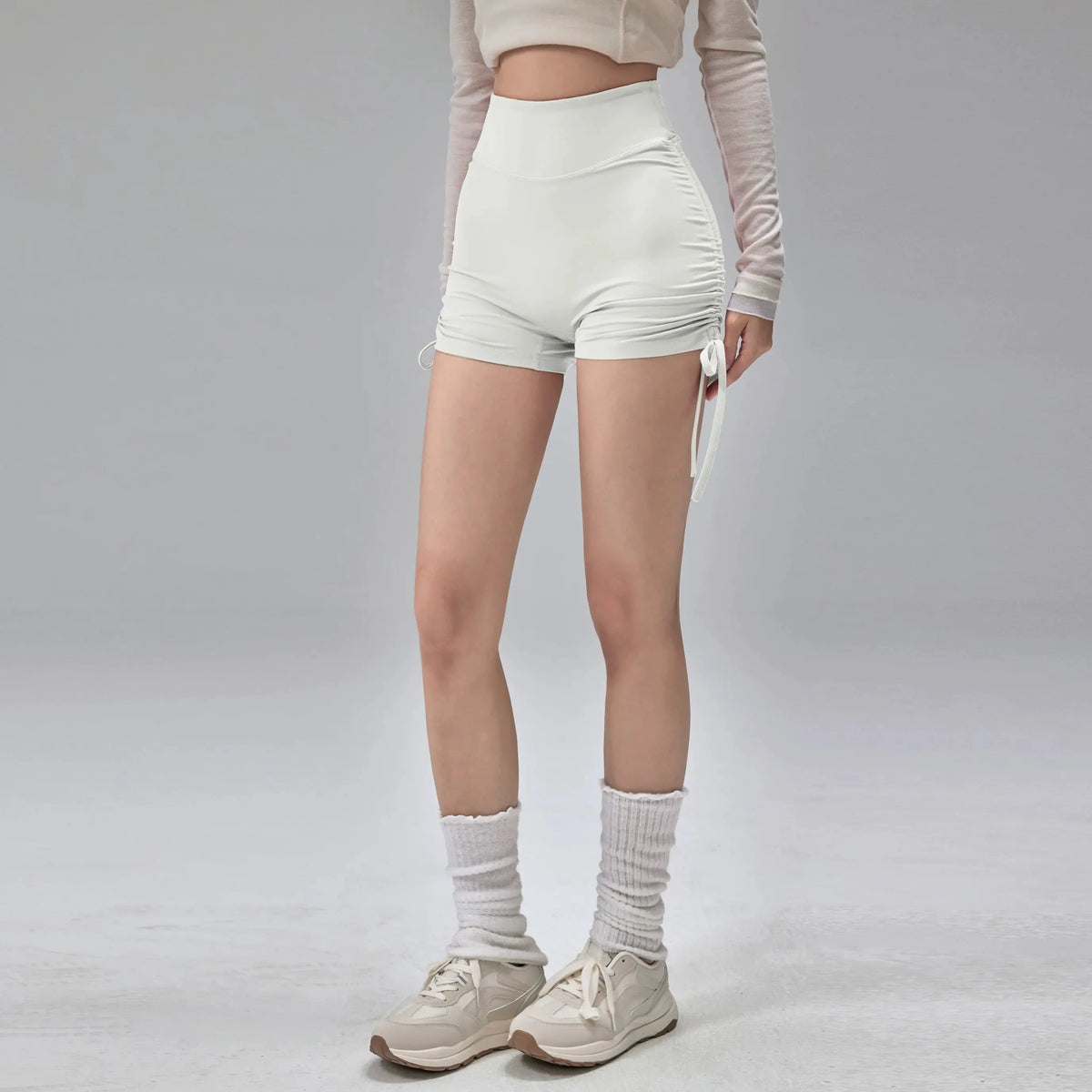 High Waisted Sports Shorts, Summer Fitness Shorts, Drawstring Straps, Quick Drying Running and Dancing Three Quarter Pants, Wome