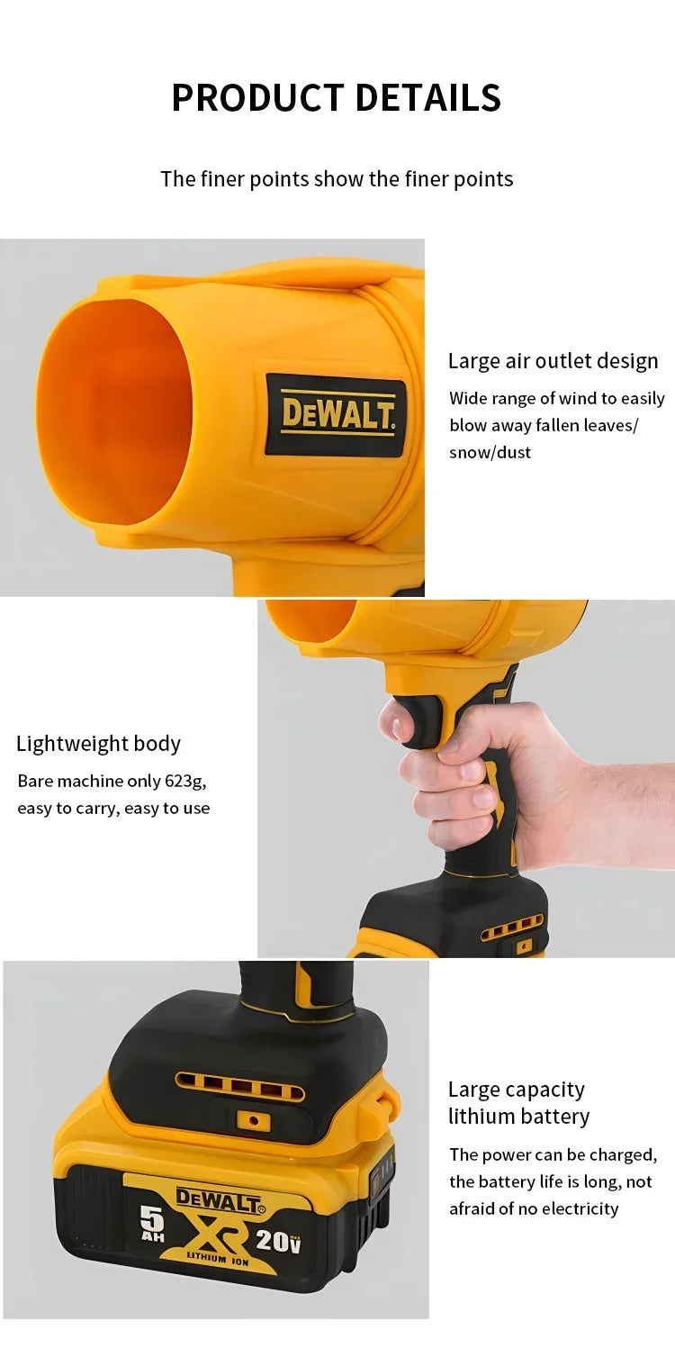 Dewalt  Brush Air Hair Dryer Wireless Turbo Fan Handheld Violent Fan Dryer 20V Rechargeable Dust Removal Tool