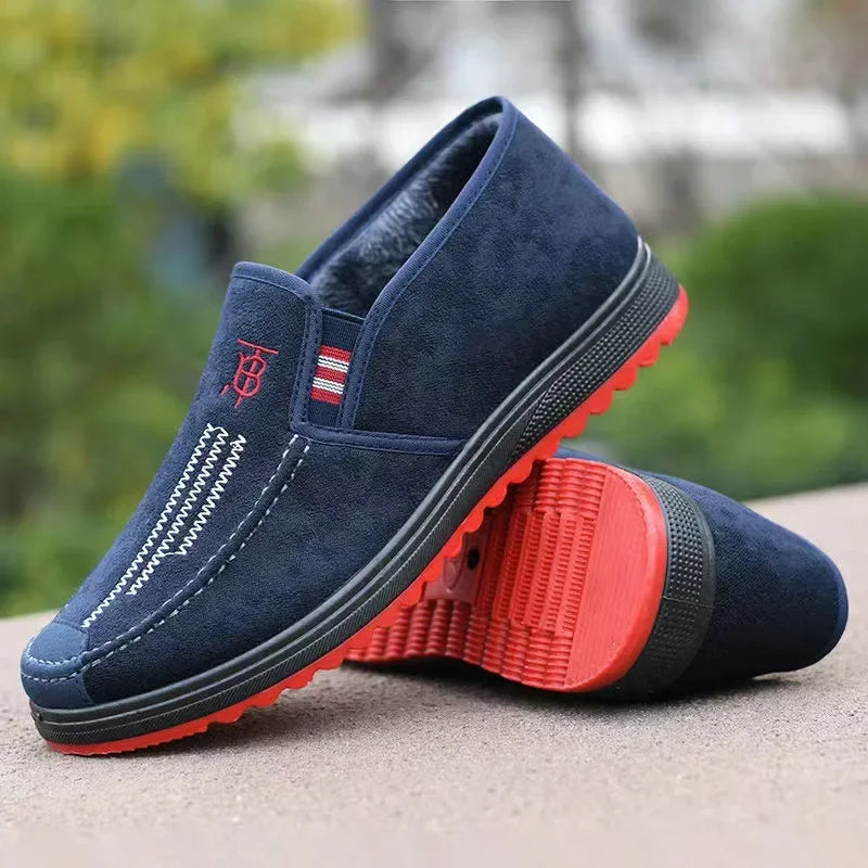 Men's Winter Cotton Boots Anti-slip Wear-resistant Slip-on Casual Work Shoes Lazy Person's Comfortable Canvas Shoes