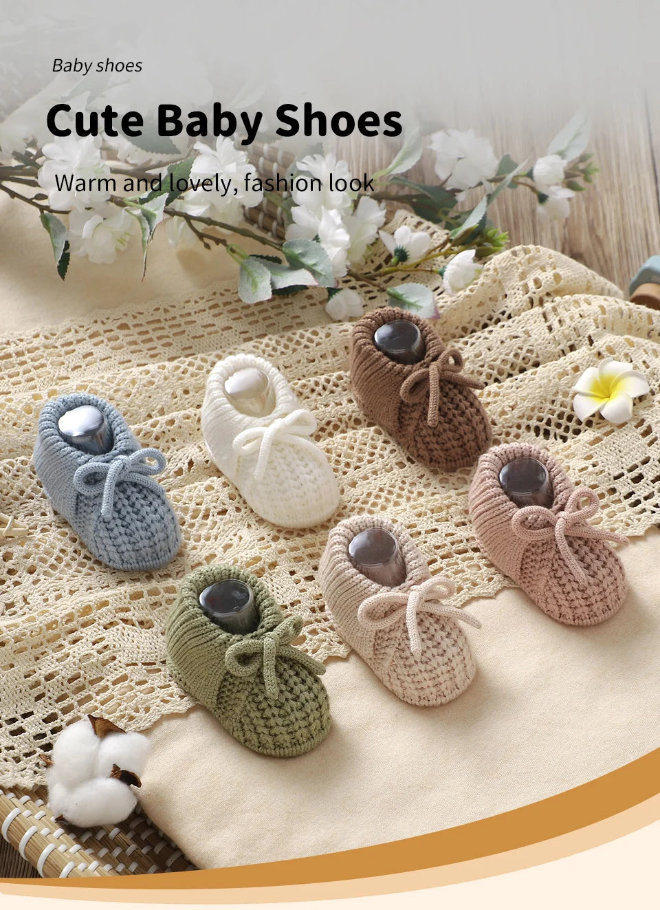 Baby First Walkers Shoes Cute Bowknot Hand Knitted Newborn Boys Girls Prewalkers 0-12m Infant Kids Soft Soled Footwear Anti-Slip