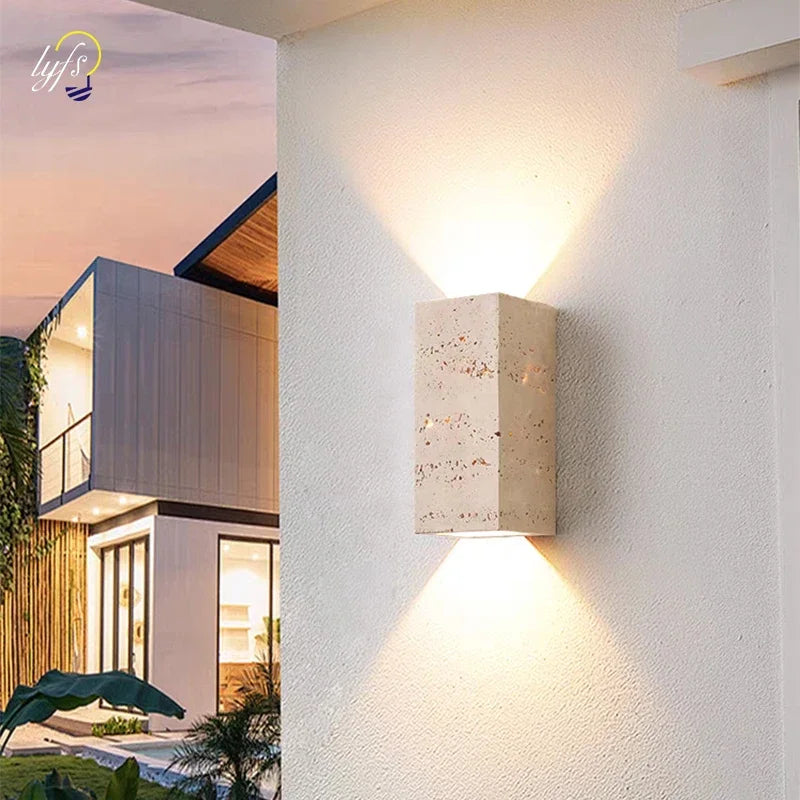 Wabi Sabi Yellow Marble Wall Lamp Led Bedside Japan Bedroom Living Room Wall Light Travertine Stair Cor