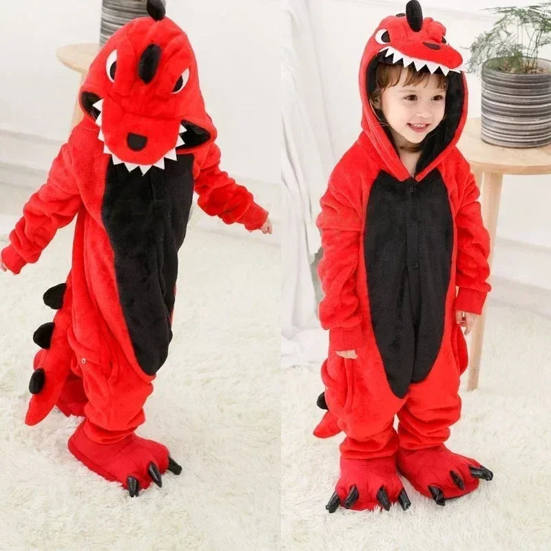 Dinosaur Cosplay Children's Costume Cute Kids Sleepwear Flannel Animal Onesies Boys Girls Pajamas Christmas Party Jumpsuit