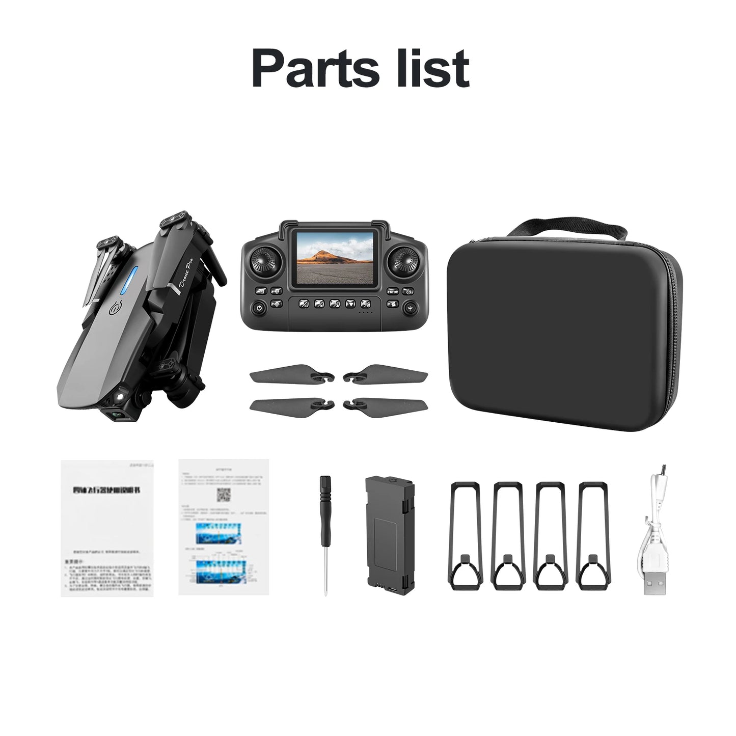 White Gray E88E99 Lighting Screen Control Mini Drone Dual Camera Optical Flow Fixed Height HD Aerial Photography Quadcopter