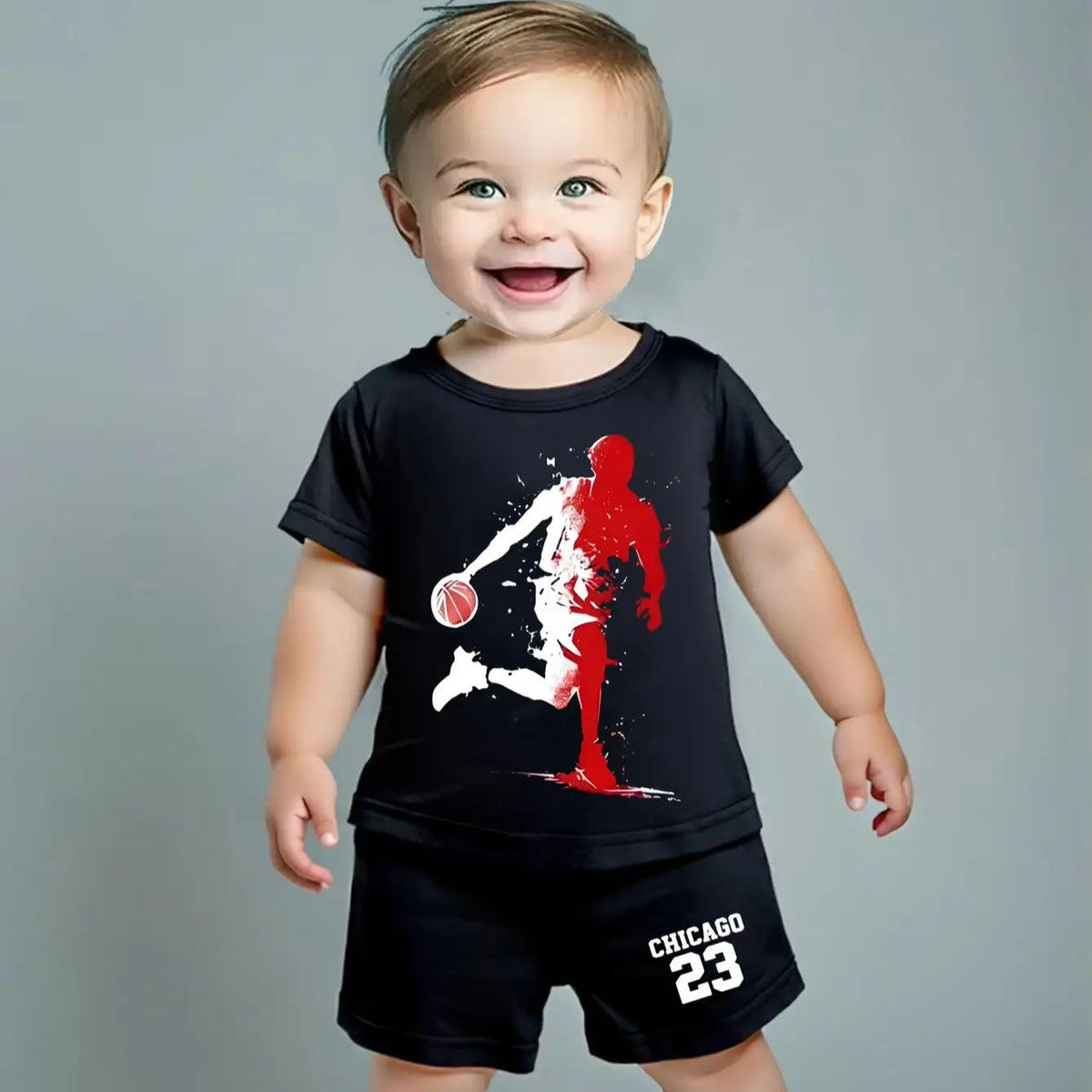 0-3yrs old Infant Baby Boy Basketball Boy Summer Clothes Sets Black Outfits for toddler boys