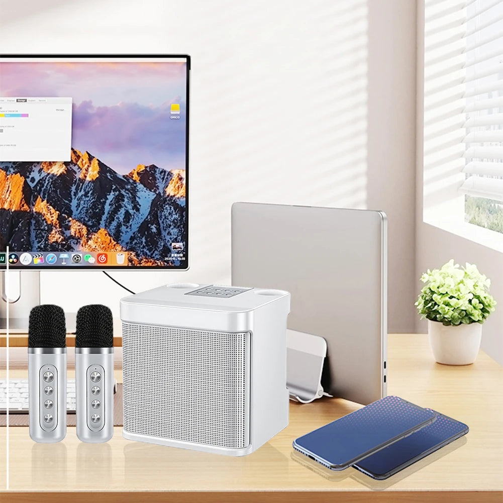 Karaoke Machine with 2 Wireless Microphones Wireless Portable BT Speaker Support BT/USB/TF Card/Aux 1500mAh for Karaoke Party