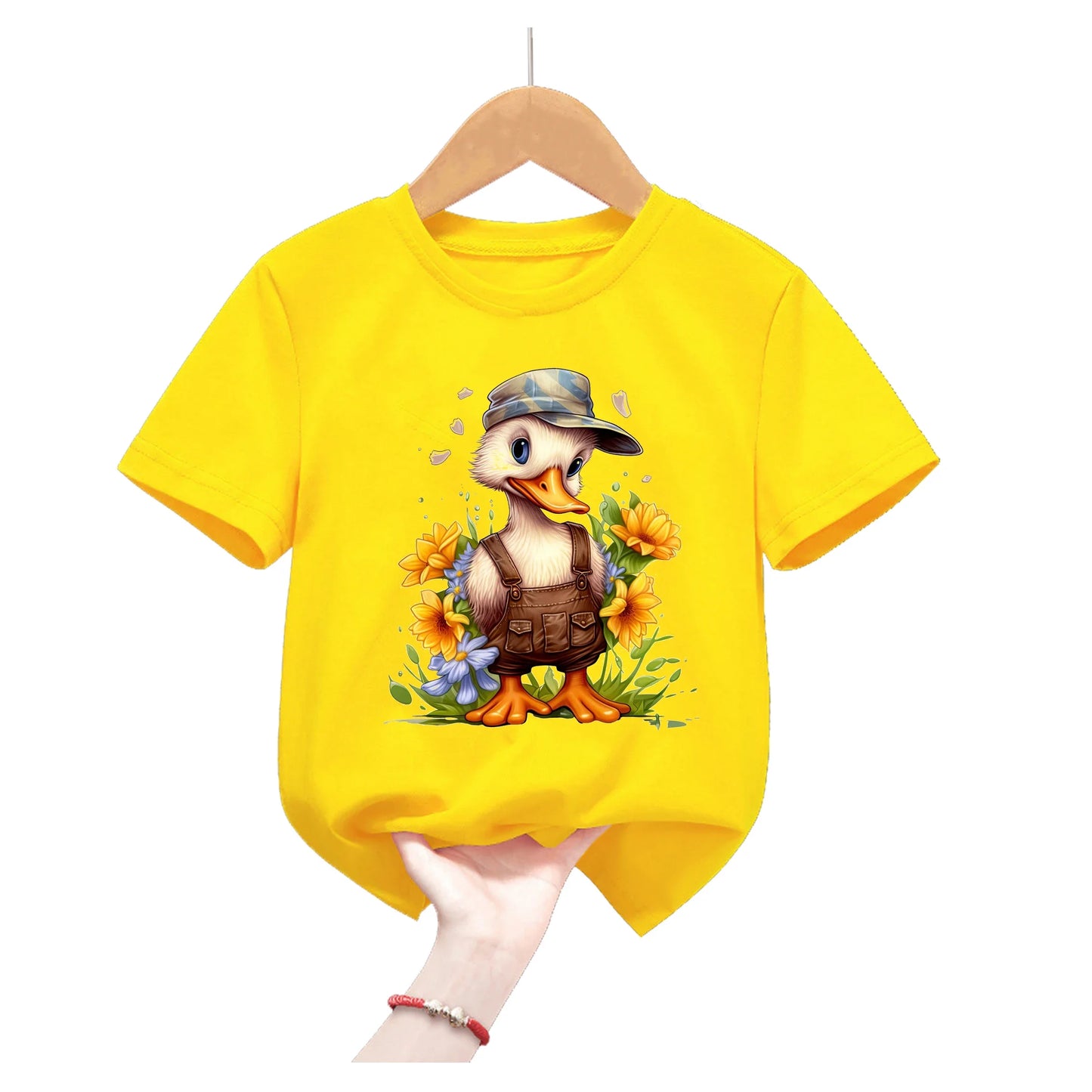 Lion King Animal Print Yellow T Shirt For Girls/Boys Summer Short Sleeve Tshirt Koala/Duck/Bee/Bunny/Dolphin Kids Clothes
