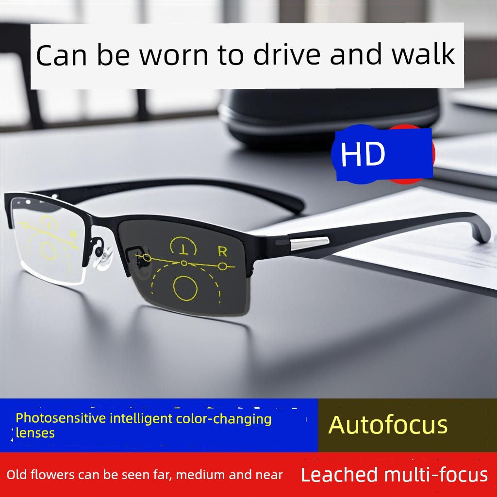 Reading Glasses Men's Smart Zoom Dual-Use Anti-Blue Light Anti-Fatigue Ultra Light Clear Middle-Aged and Elderly Brand Glasses Women