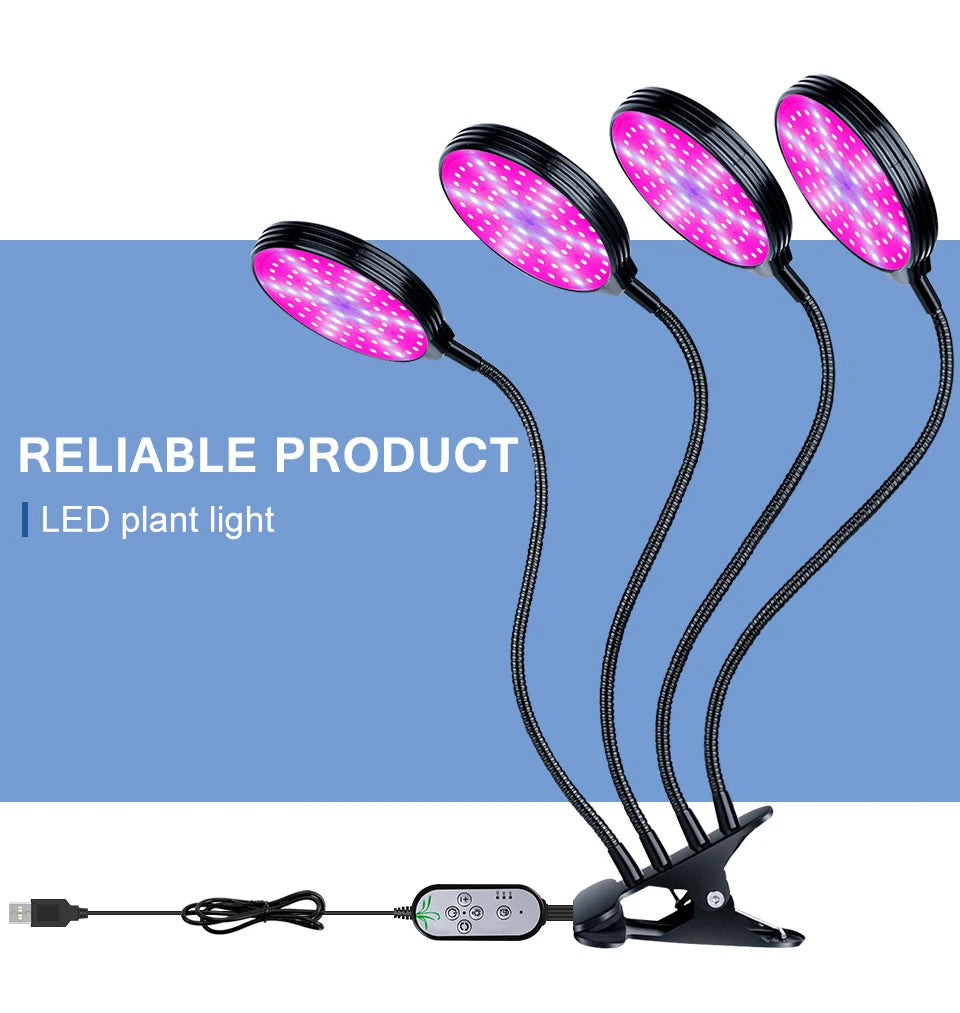 LED Grow Light Full Spectrum Dimmable With Timing Auto On/Off USB 5V Waterproof Plant Hydroponics Cultivation Lamp 1/2/3/4 Heads