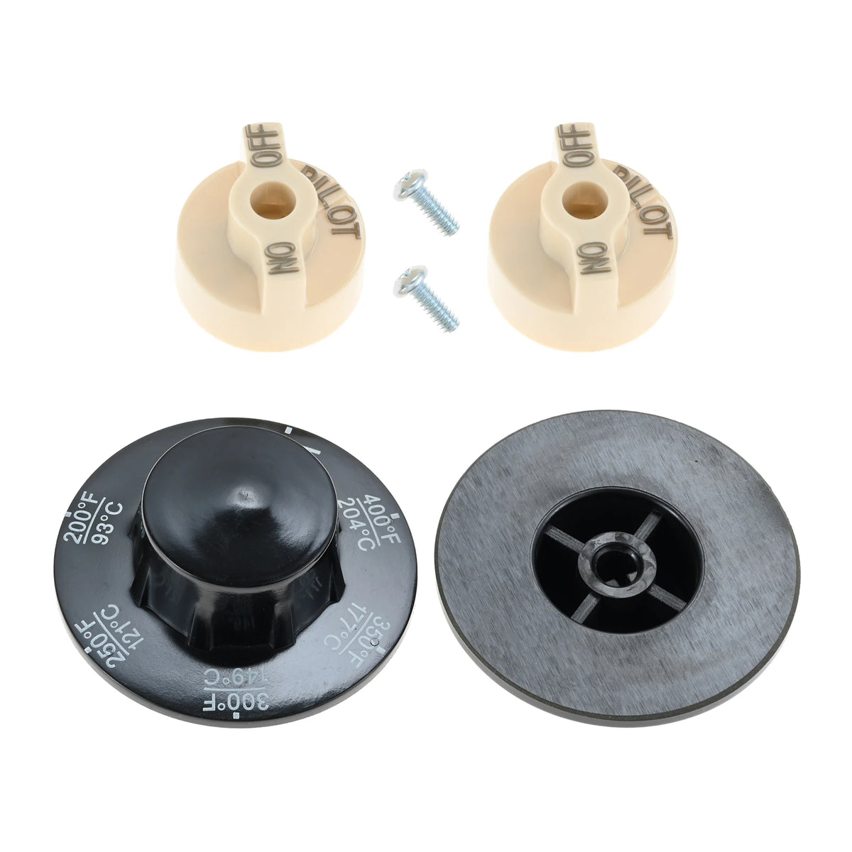 2 Sets Control Valve Beige Pilot Dial Knob and 200-400°F Thermostat Knob for Fryers, Range, Braising