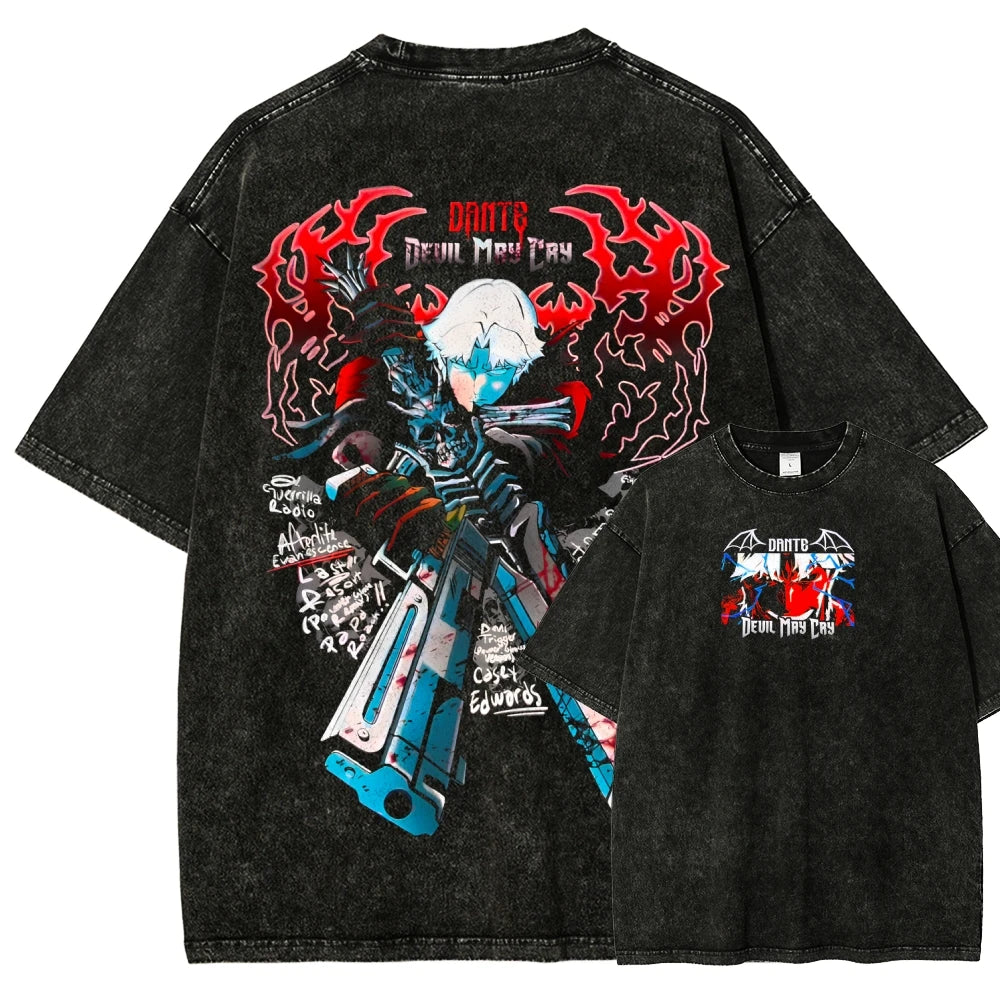 Devil May Cry Washed T-shirt 2026 New Model personality Clothes shirt Year round clothing Streetwear Trendy high quality Couples