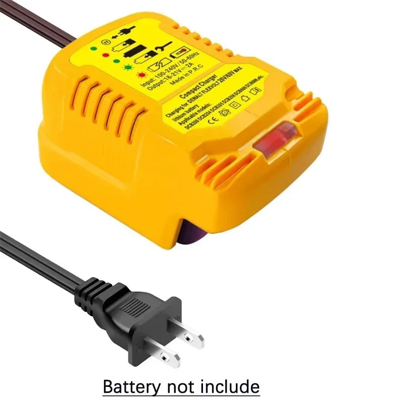 12V/24V 100-240V Li-ion Battery Mini Compact Car Charger for DeWalt 18V 20V 60V Lithium Battery DCB200 Replacement for DCB112